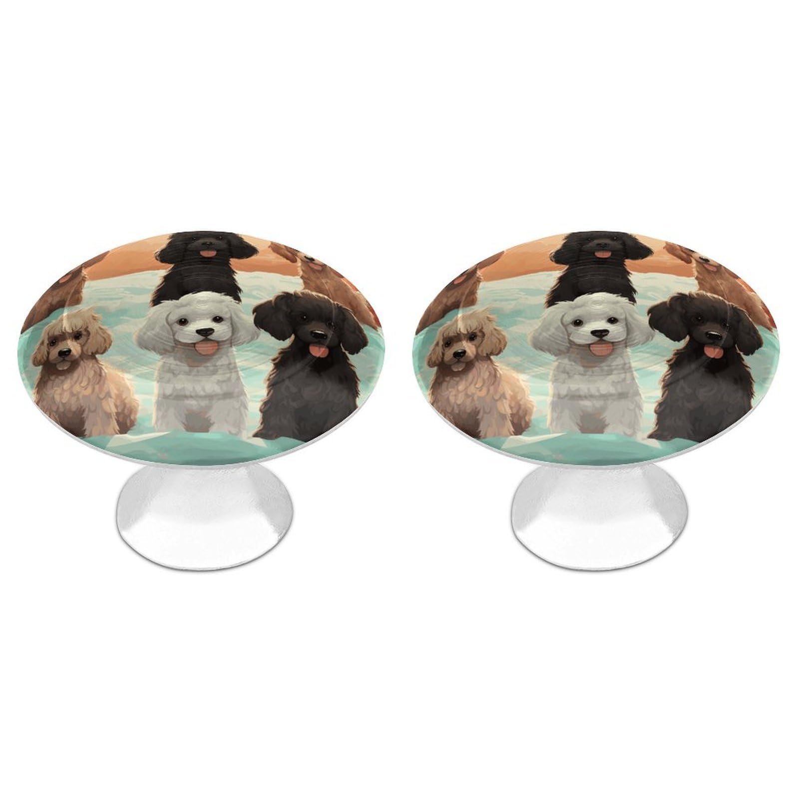 FekiLoot Poodles Dogs Cabinet Knobs Personality Stainless Steel Round Drawer Handles Circle Modern Cabinet Handles Drawer Knobs for Kitchen Dresser Bathroom Cupboard Furniture
