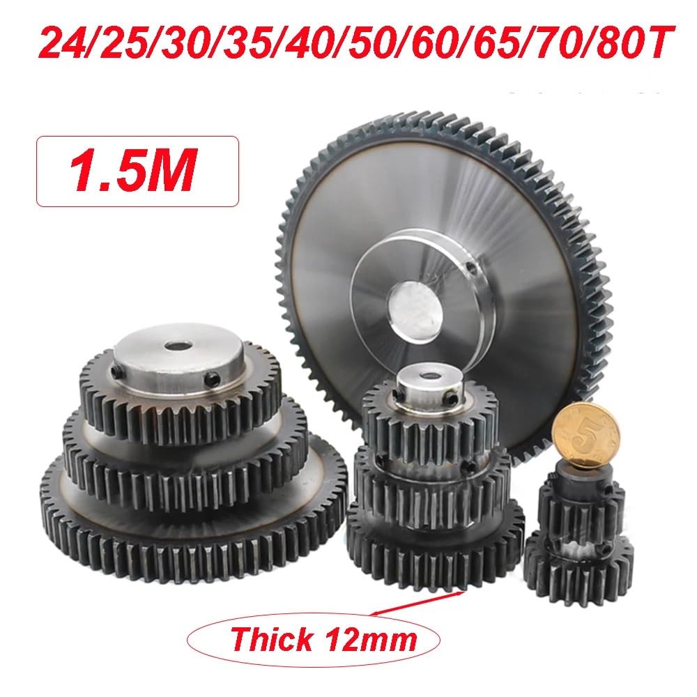 Bearings Replacement 1.5 M Mod Spur Gear 24/25/30/35/40/50/60/65/70/80T Teeth Pinion Gears Motor Transmission Accessories 45# Steel Tooth(35 Teeth,16mm)