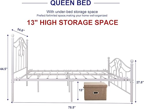 Miniatura 46 de TUSEER Base de cama de metal tamaño Queen con cabecero vintage y base de plataforma de estribo, marco de cama de hierro forjado (Queen, marrón