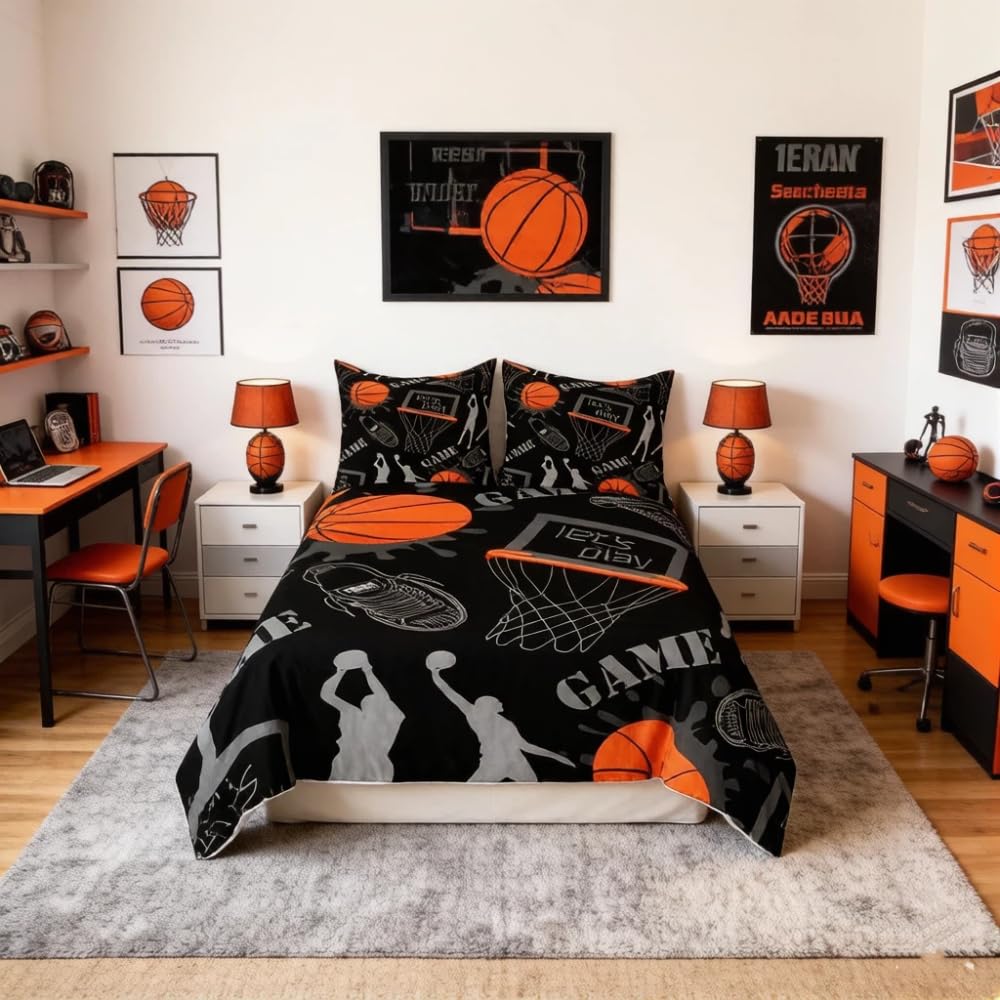 Housse de couette ballon de basket 3D King Size en microfibre pour chambre d'ado