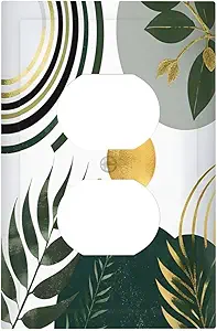 Decorative Outlet Covers Boho Green Leaves Bohemian Gold Sun 1 Gang Duplex Light Switch Cover Plate Wall Plates for Electrical Outlets Switchplate Faceplate for Home Decor