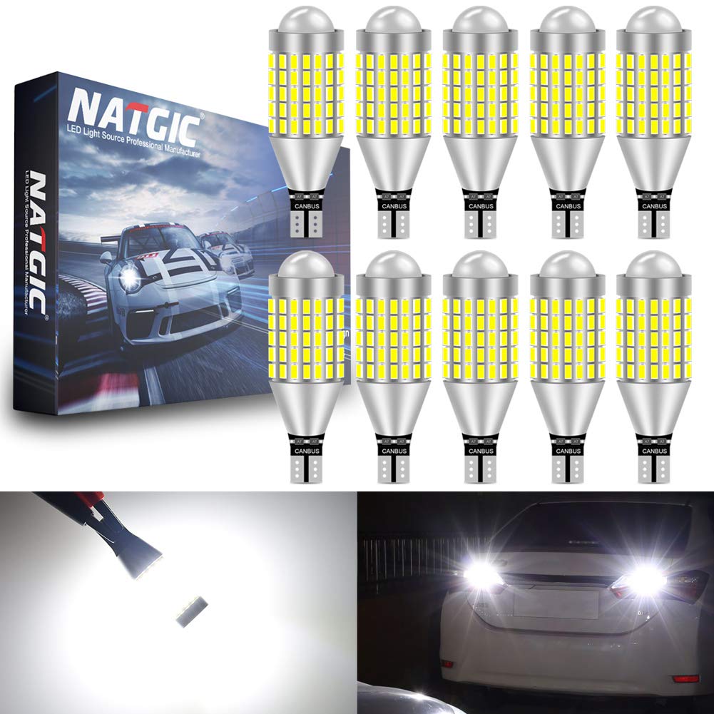 T15 W16W 921 912 Lampadine LED Canbus Senza Errori Xenon Bianco 6500K 1800LM 87 pezzi Chipset 3014SMD con Lente per Luce Freno Luce di Retromarcia Luce di Posizione, 12-24V (Confezione da 10)