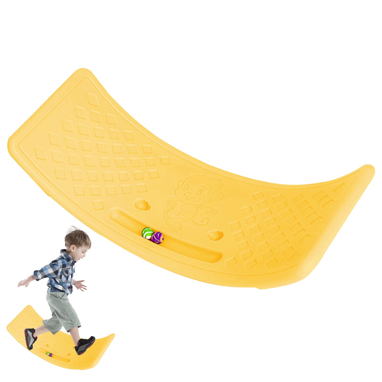 Rockerboard Kinder, Wobbelboard Kinder - Offene gebogene Balance Lerntafel - Wackeliger Trainer, Balance-Übungstafel für Mädchen und Jungenübungen, bis 25 kg haltbar