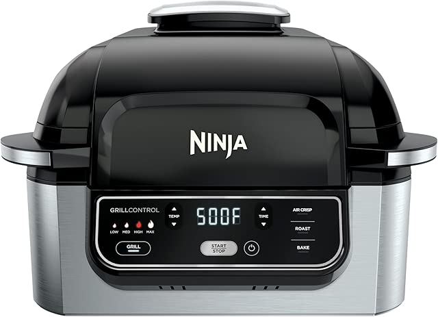 Ninja Foodi Indoor Grill & Air Fryer: Smokeless 4-in-1 Appliance for Grilling, Roasting, Baking, Air Frying- Dishwasher Safe