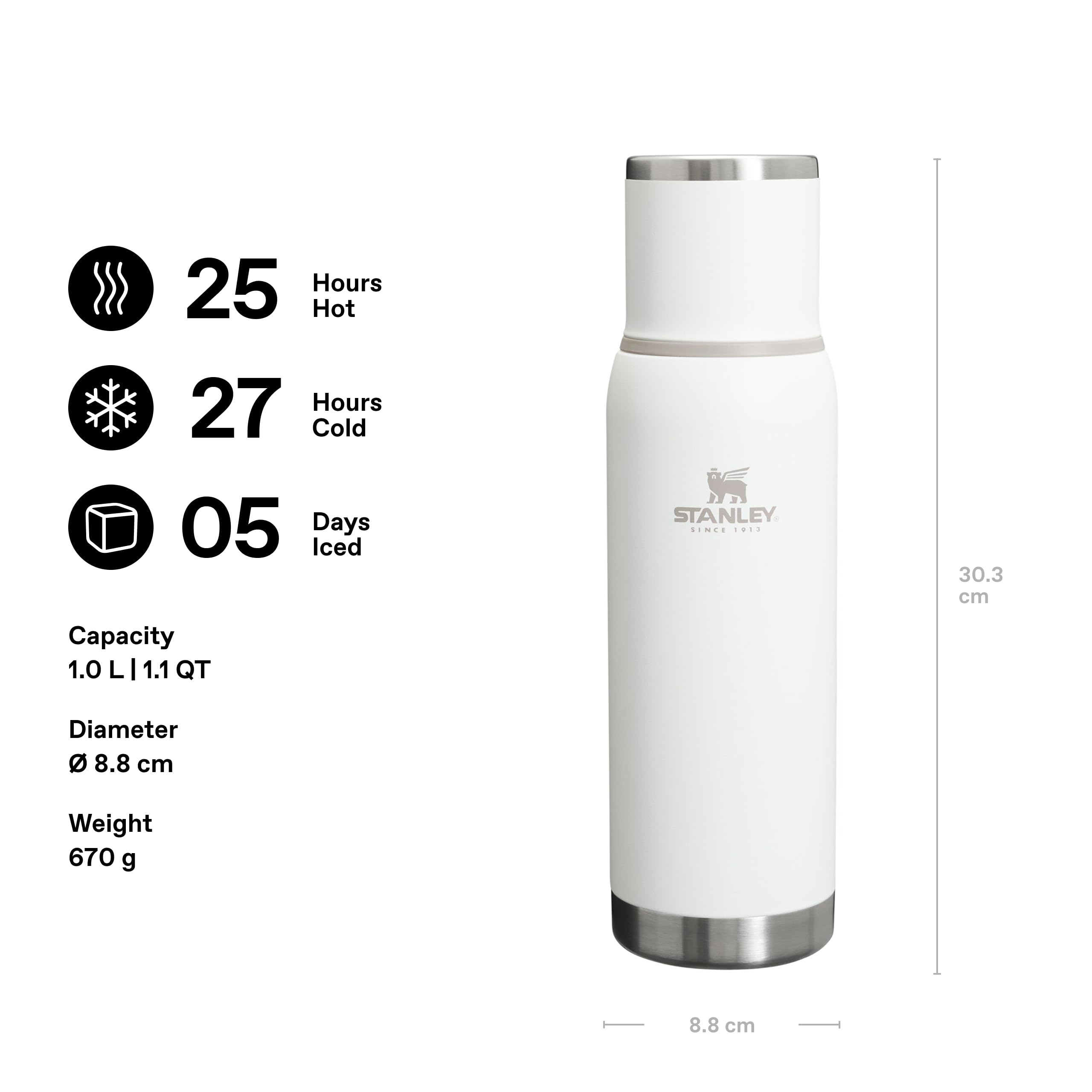 Stanley Adventure To-Go Botella Termica 1.0L - 25 Horas Caliente - 27 Horas Fría - Antifugas - Tapa Aislante - Sin BPA - Tapón Para Servir con Control de Flujo - Apta Para Lavavajillas - Frost