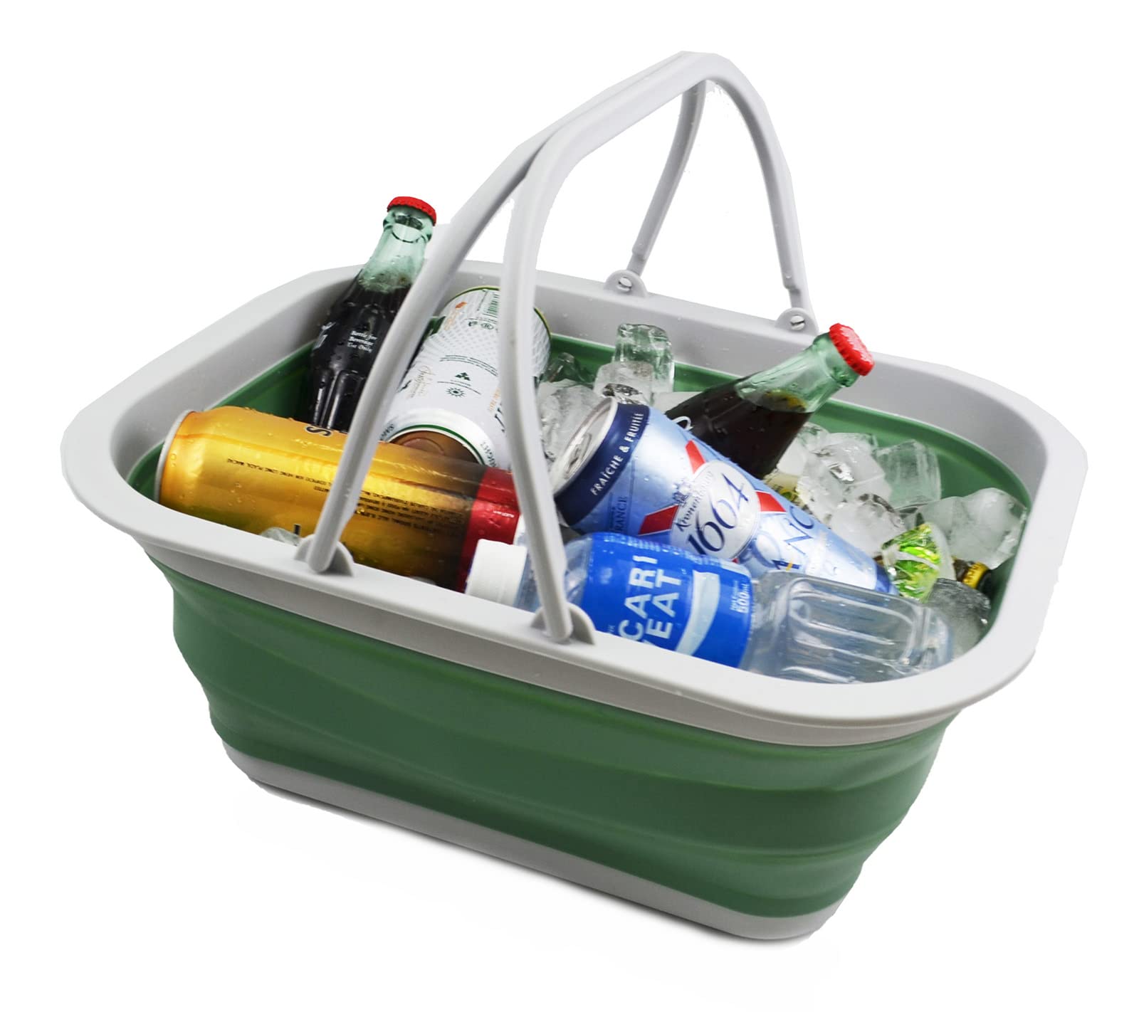 SAMMART 15L Zusammenklappbarer Korb mit Griff - Tragbarer Picknickkorb/Krater für den Außenbereich - Faltbare Einkaufstasche - Platzsparender Aufbewahrungsbehälter (Dunkles Meeresgrün + Altrosa)