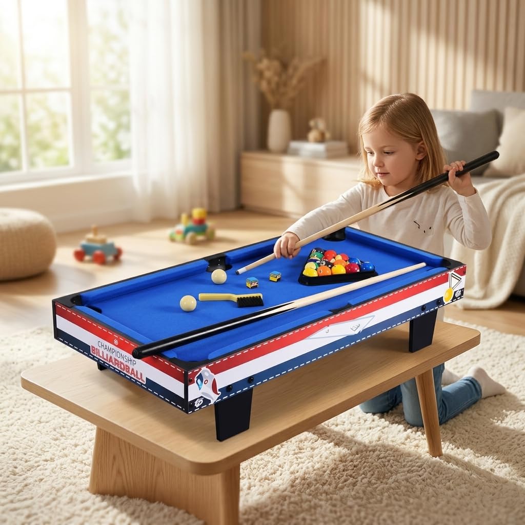 Mesa Billar Infantil Madera, Juego Billar para Casa, Mesa Billar Compacta para Niños, Entretenimiento Familiar