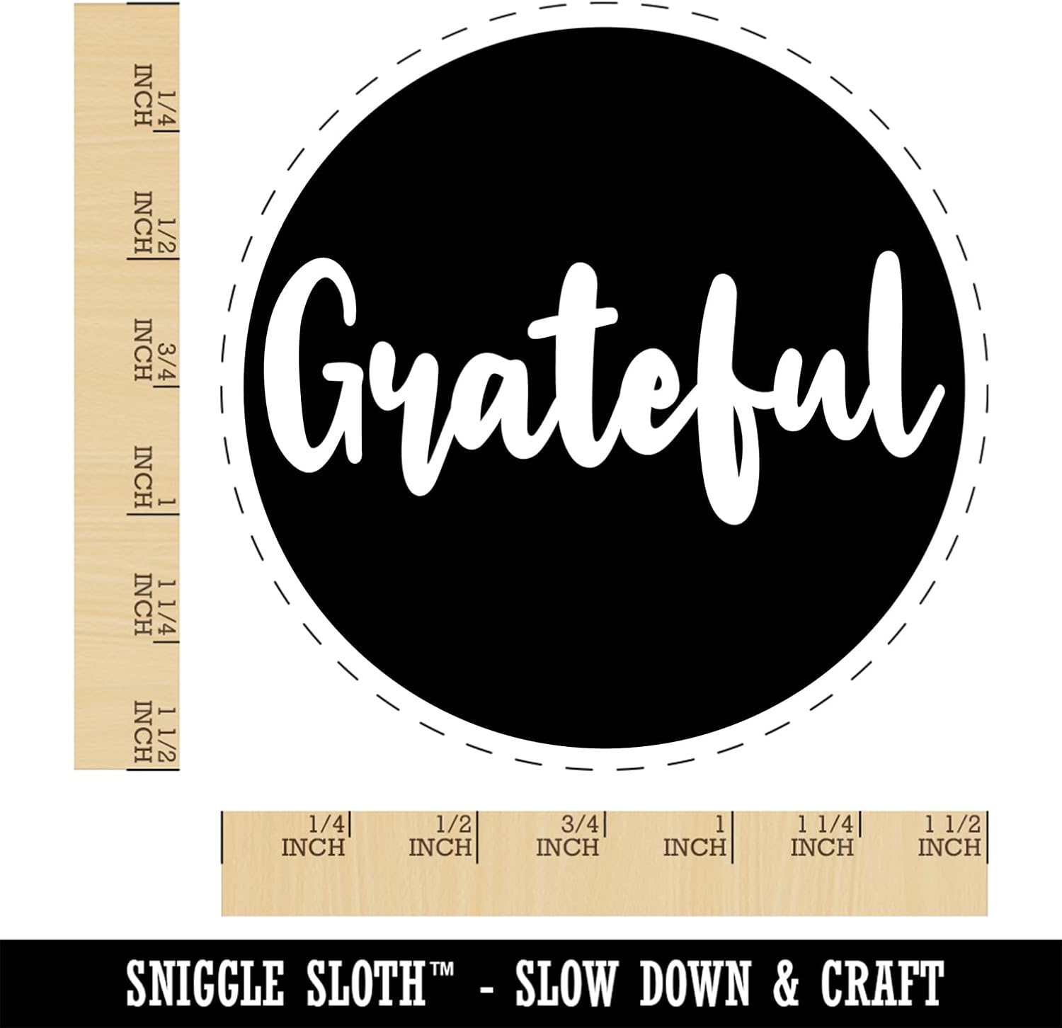 Grateful Text in Circle Self-Inking Rubber Stamp Ink Stamper for Stamping Crafting Planners - 1-1/2 Inch Large - Black Ink