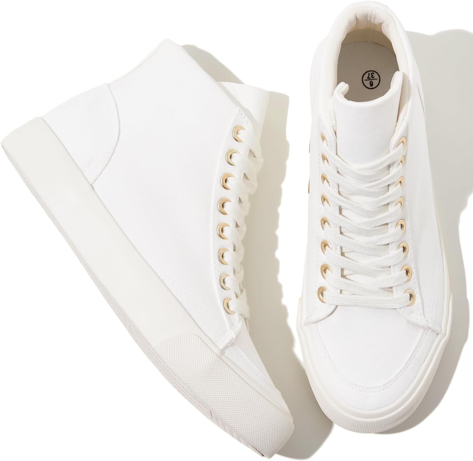 XRH Women's High Top Sneakers Canvas Shoes Black Hi Tops,Non Slip Casual Walking Shoes,White High Tops Sneakers for Women(Comfortableable,Fashion,Lace-up)