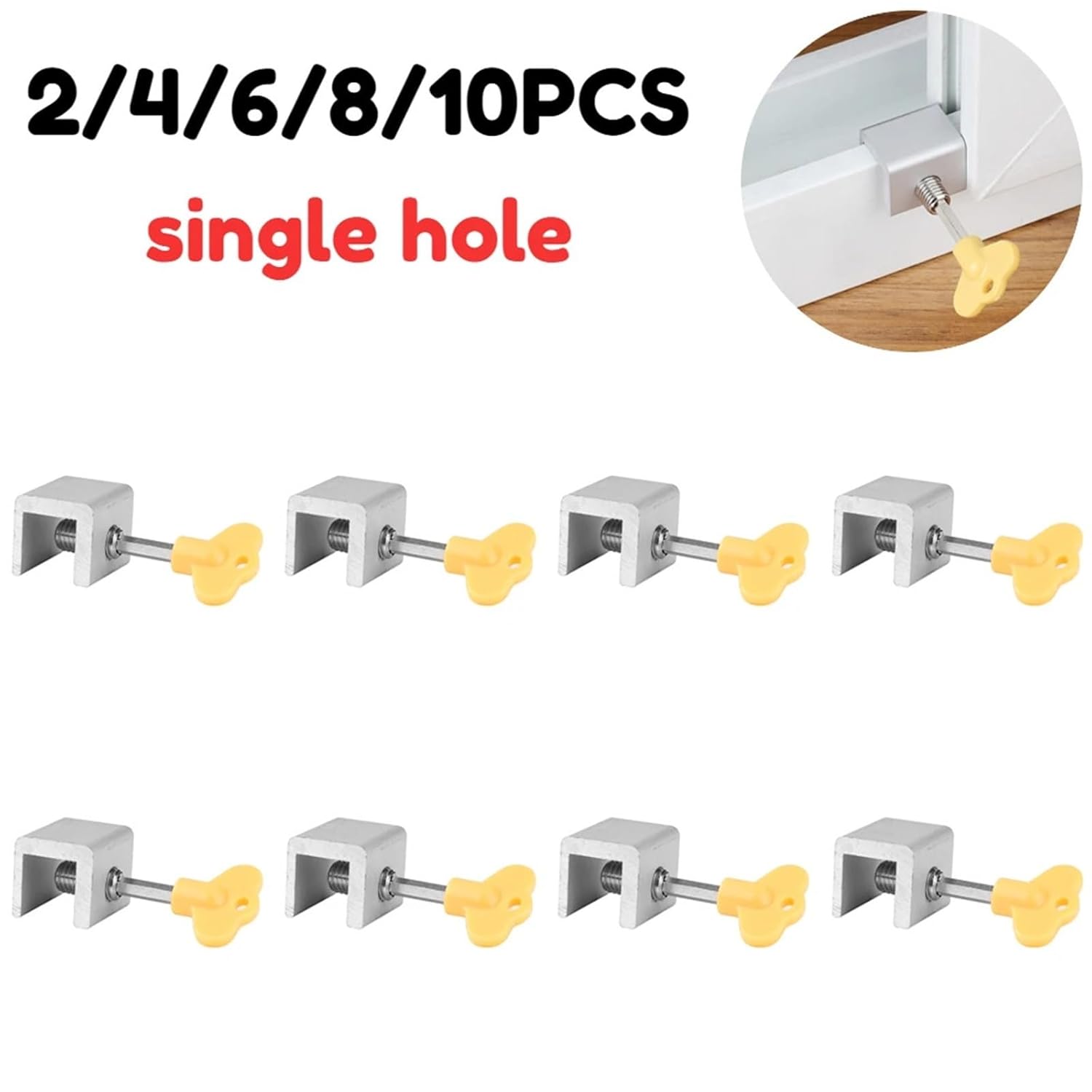 Aluminum Sliding Window Lock Sliding Sash Stopper Cabinet Locks Straps Doors Security Lock Baby Kids Door Lock 1Pcs(Single Hole,2PCS)