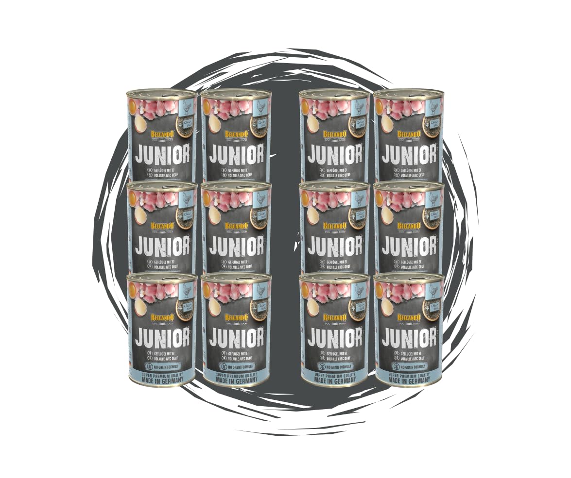 Belcando Junior Geflügel mit Ei 2x6x400g – Nassfutter für Welpen & Junghunde, hochwertiges Aufzuchtfutter mit Geflügel, schonend gegart - Hundefutter Bundle/Sparpaket - Made in Germany