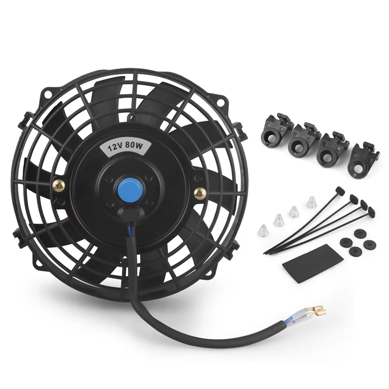 Ventilador Refrigeración Motor Universal 10 Pulgadas 12V 80W 2100RPM Aire Acondicionado Coche Ventilador Refrigeración Radiador Electrónico Aspas Ventilador Motor Con Kit Montaje