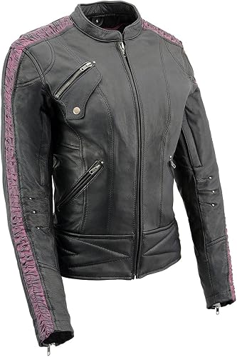 Milwaukee Leather MLL2571 Ladies Black and Purple 'Crinkled Arm' Lightweight Rac