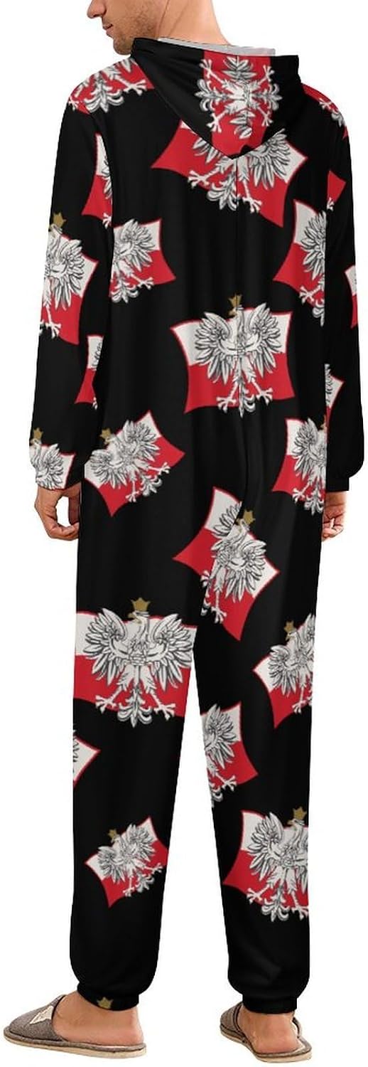 Polish Eagle Flag Adult Pajamas Onesie with Hood Pocket Jumpsuits One Piece Sleepwear