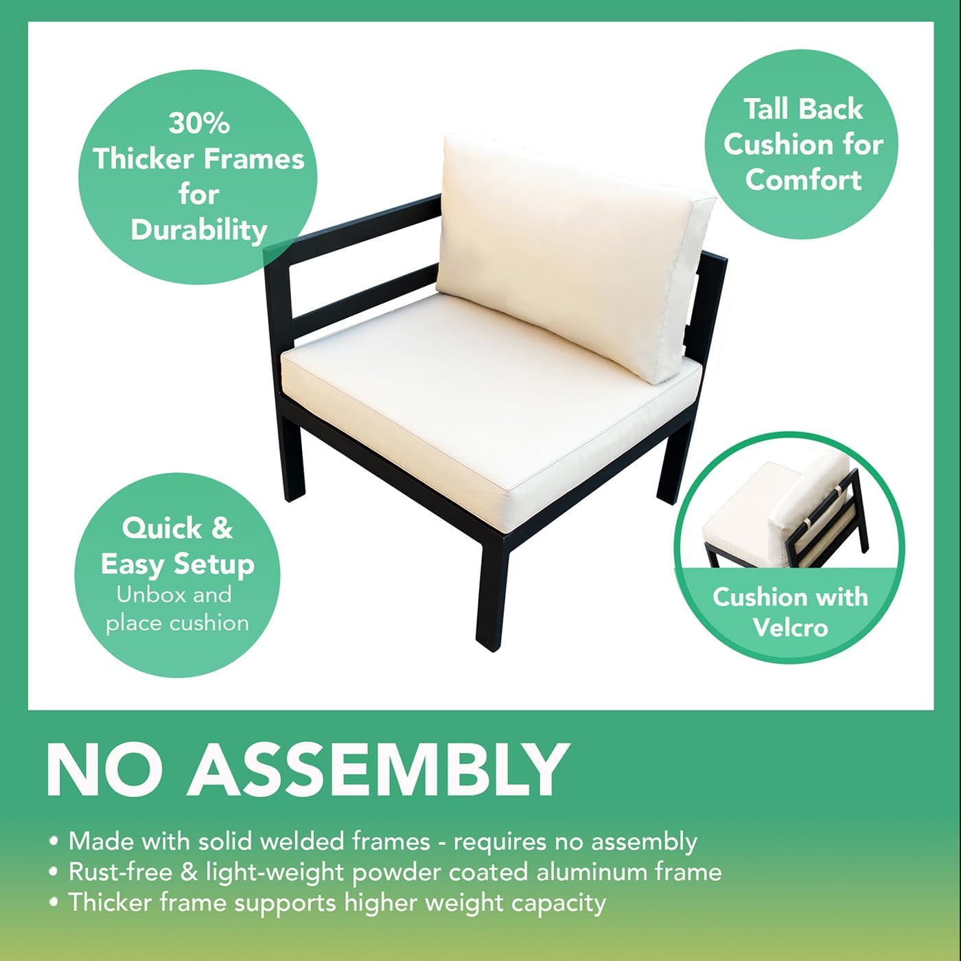 9-Piece Ohana Outdoor Patio Furniture Aluminum Conversation Set with No Assembly Sectional, Firetable and Cushions