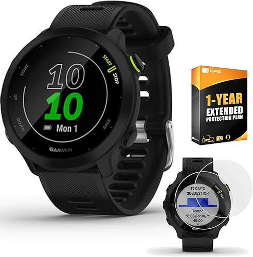 Garmin Forerunner 55 GPS Running Watch (negro) con paquete de 2 protectores de pantalla