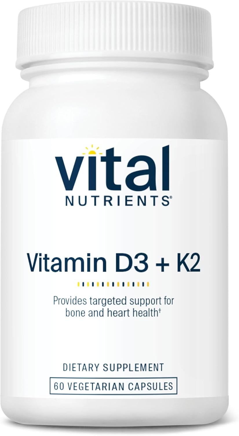 Vital Nutrients Vitamin D3 + K2 | 2000 IU | Vitamin D3 K2 Supplement | Vitamin D Complex for Healthy Calcium Levels, Muscle & Bone Health | Gluten, Dairy, Soy Free | 60 Capsules