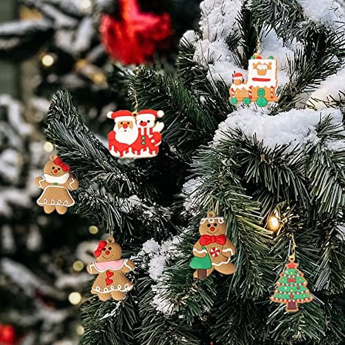 Yaclonq 12pcs Gingerbread Man Ornaments for Christmas Tree Decorations,Ginger Man with Strings Figurine Hanging Ornaments for Xmas Tree Festive Season Holiday Party Decoration DIY Craft