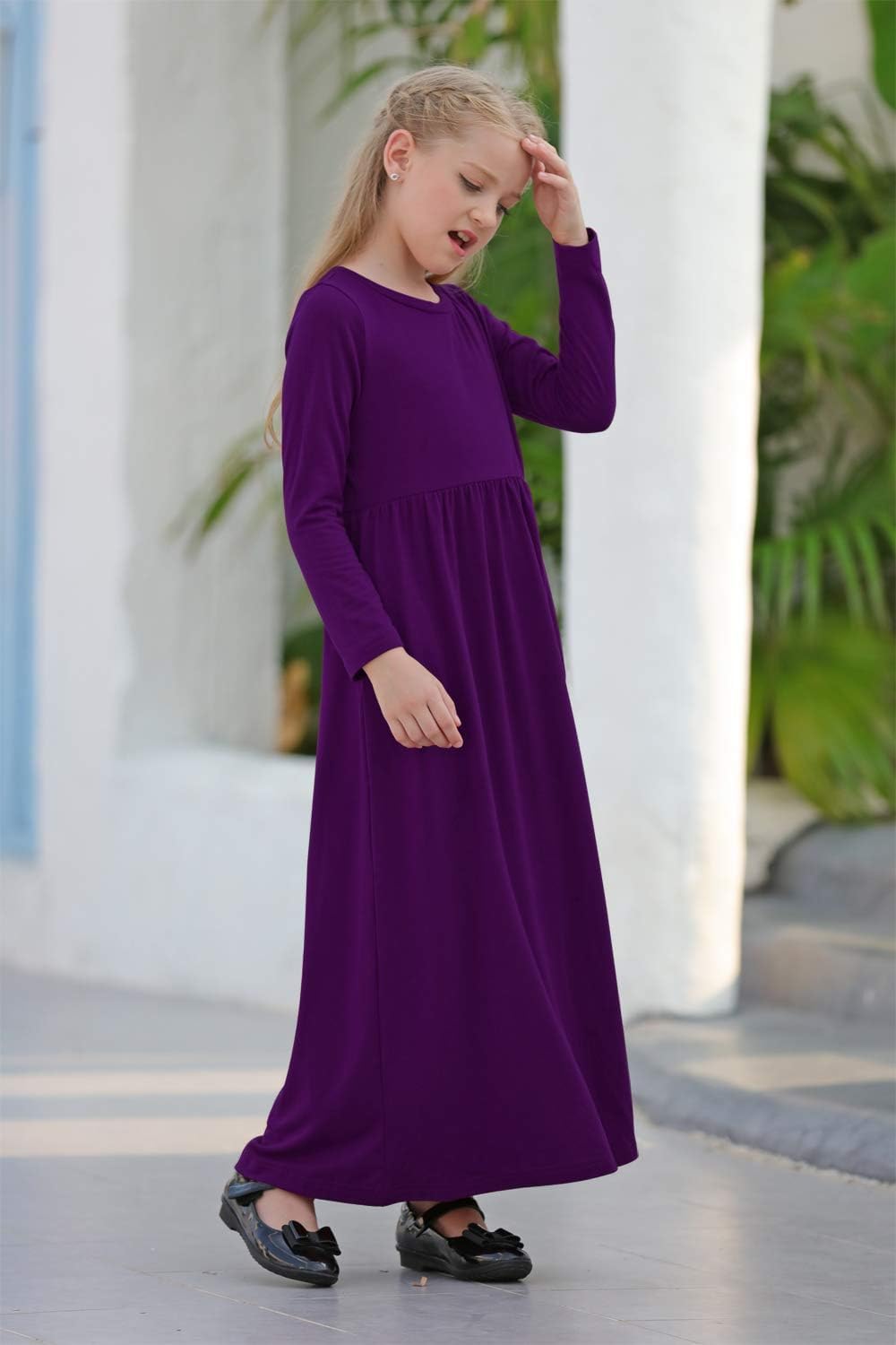 GORLYA Girl's Long Sleeve Floral Print Loose Casual Holiday Long Maxi Dress with Pockets 4-12 Years - Image 3