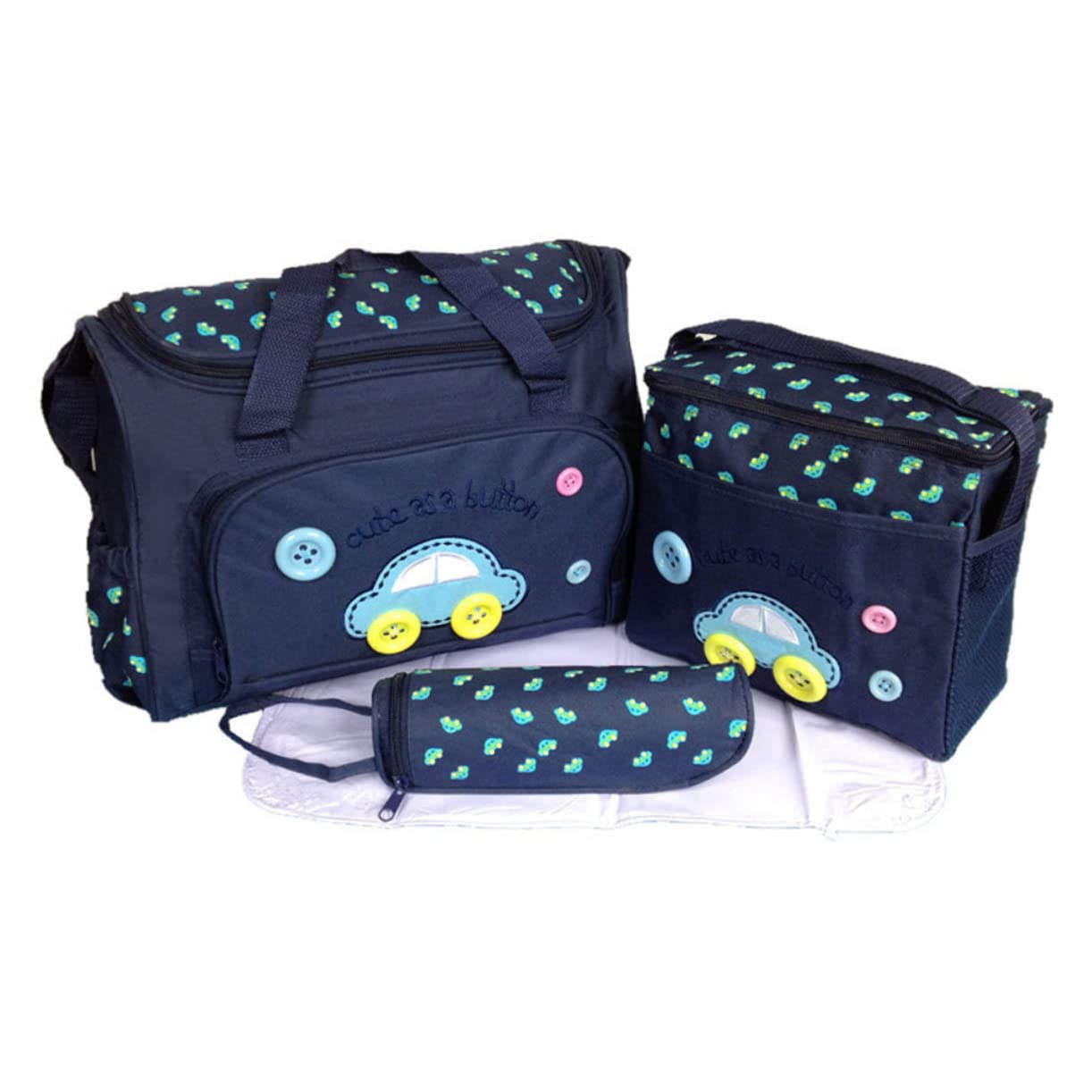 KOMBIUDA Wickeltasche mit Großem Fassungsvermögen aus Strapazierfähigem mit PVC-Futter Inklusive Kleiner Tasche Flaschenhalter Wickelunterlage und Reise-wickeltasche Dunkelblau