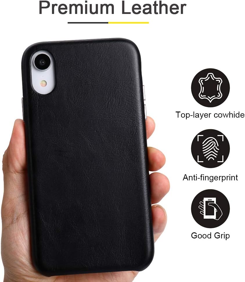 TOOVREN for iPhone Xr Case Leather Genuine Phone XR Leather Case Ultra Slim Protective Shock-Resistant Vintage Shell Hard Back Cover for iPhone Xr 6.1 inch 2018 Black