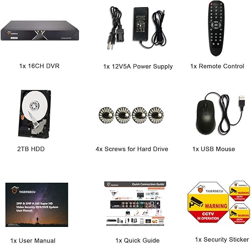 Miniatura 9 de TIGERSECU Grabador de seguridad DVR híbrido 4 en 1 de 16 canales Super HD 1080P con disco duro de 2 TB, para cámaras TVI/AHD/CVI/analógicas de 2MP