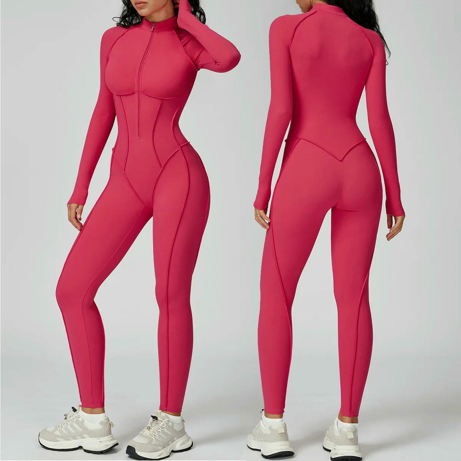 WANGSHUO Damskie Jesienne I Zimowe Legginsy Sportowe Damskie Bezszwowe Joga Jednoczęściowe Legginsy Z Długim Rękawem Fit Slim Sports Fitness Wear Track-Brown-SG
