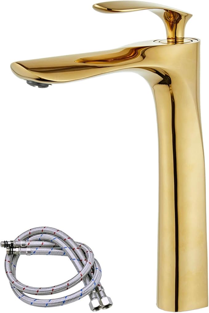 Modern Single Handle Gold Tall Vessel Sink Bathroom Faucet,One Hole