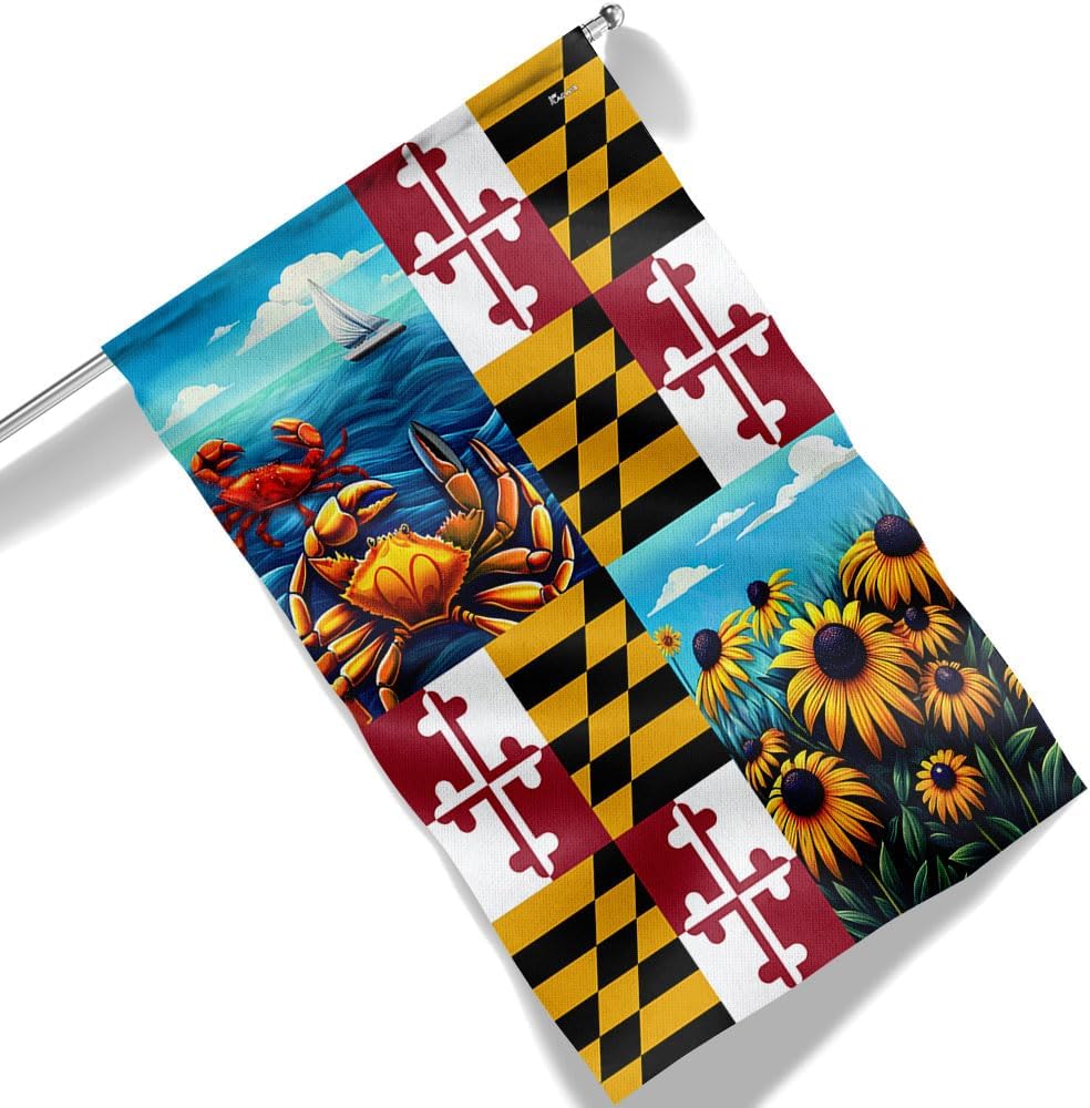 American Flag-Maryland State Crab and Black-eyed Susan Flower Flag MLN2710F, Garden Flag (11.5" x 17.5")-USA Flags Premium Polyester-Decorative Indoor Outdoor Flag