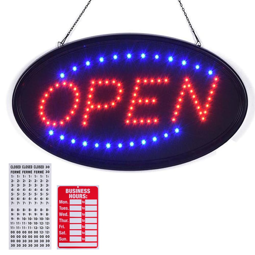 KEBE LED Open Sign, 23" x 14" Large High Visibility Advertisement Board Bright Electric Display Sign Flashing Light for Walls Business Window Bar Shop