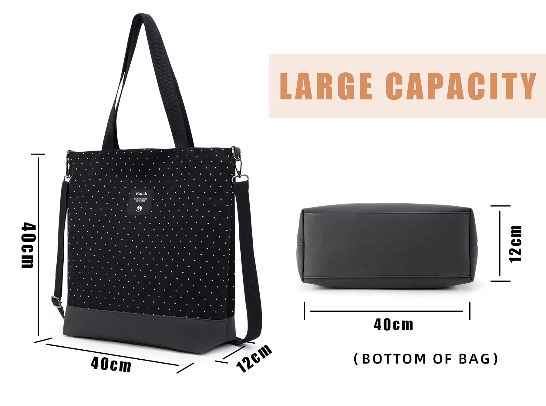 KALIDI Groß Damen Umhängetasche/Handtasche Canvas Tasche Schultertasche Totepack Shopper Casual Hobo Bag Crossbody Bag für Schule Büro Arbeit Reisen Ausflug Einkauf