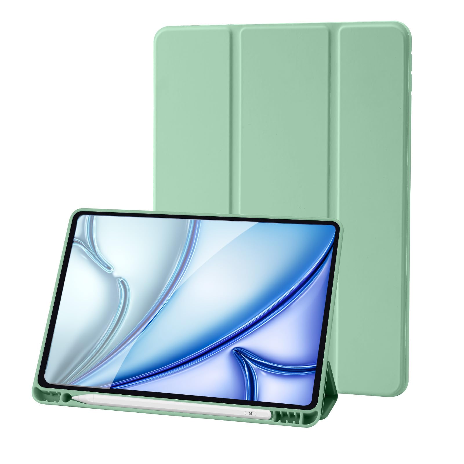 Hülle Kompatibel mit iPad 9 8 7 Generation 10.2 Zoll, Model 2021/2020/2019,9./8./7. Hülle mit Stifthalter, Trifold Ständer Schutzhülle, Auto Schlafen/Wachen for iPad 10,2 - Grün Matcha