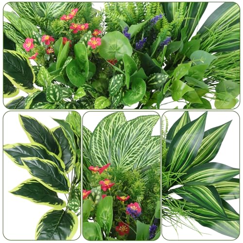 Artificial Outdoor Plants 14 Bundles – UV Resistant Faux Greenery with Flowers, Realistic Fake Bushes & Shrubs for Planters, Window Boxes, Porch, Patio, Garden & Indoor Outdoor Dec image 1