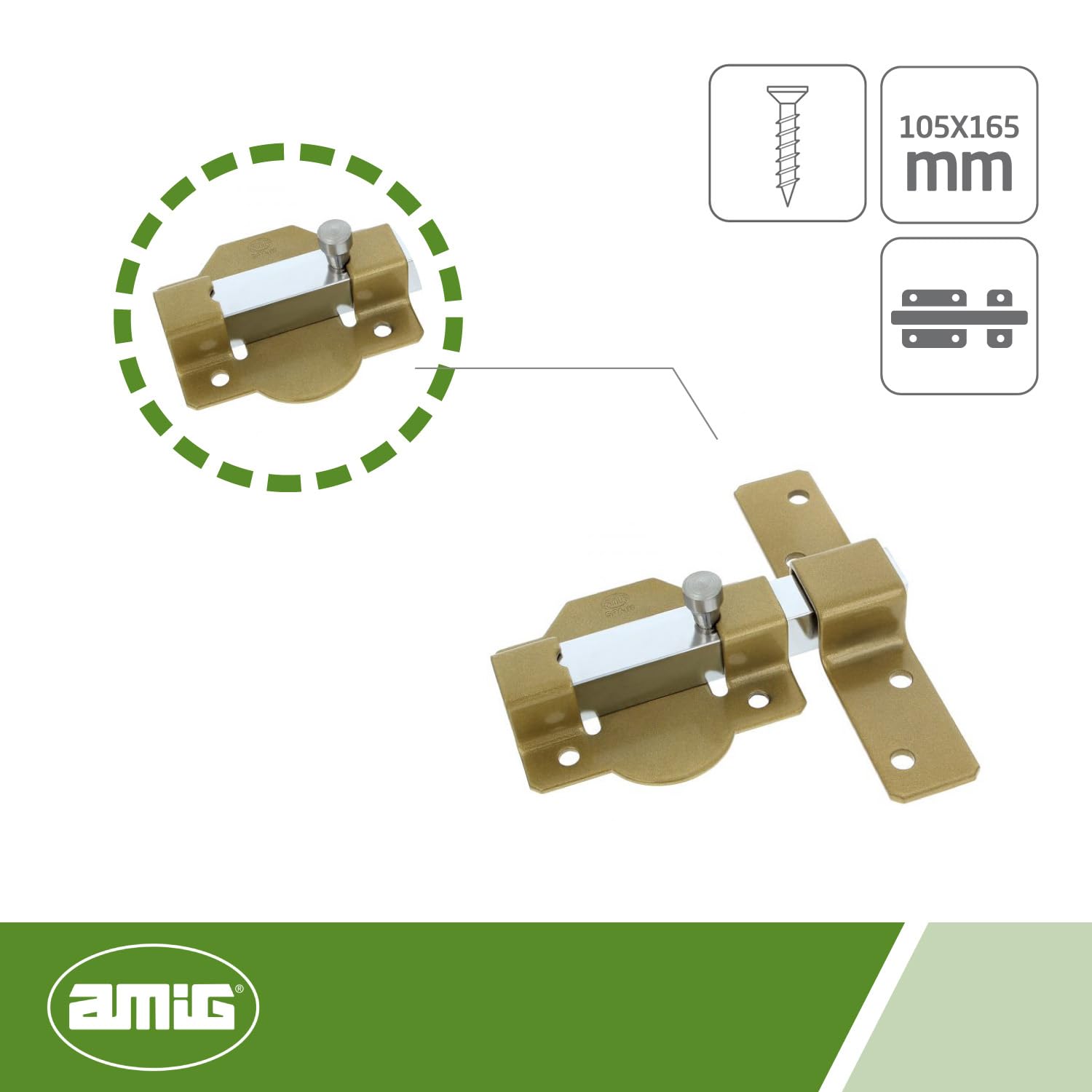 Amig - Gold Steel Surface-Mounted Bolt, Hammered, 105 x 165 mm - Image 2