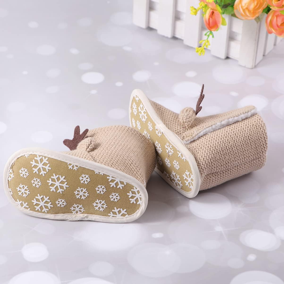 Vaguelly Boys Christmas Shoes Elk Pattern 0-12 Months Soft Bottom Non-slip Warm Cotton Boots