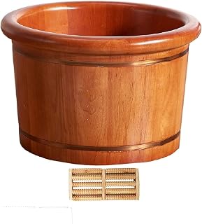 Bacia de pés de madeira de barril de spa para pés, banheira de pés de madeira maciça de cedro, balde para banho de pés, banheira de pés de massagem de spa de pedicure, com tampa e massageador