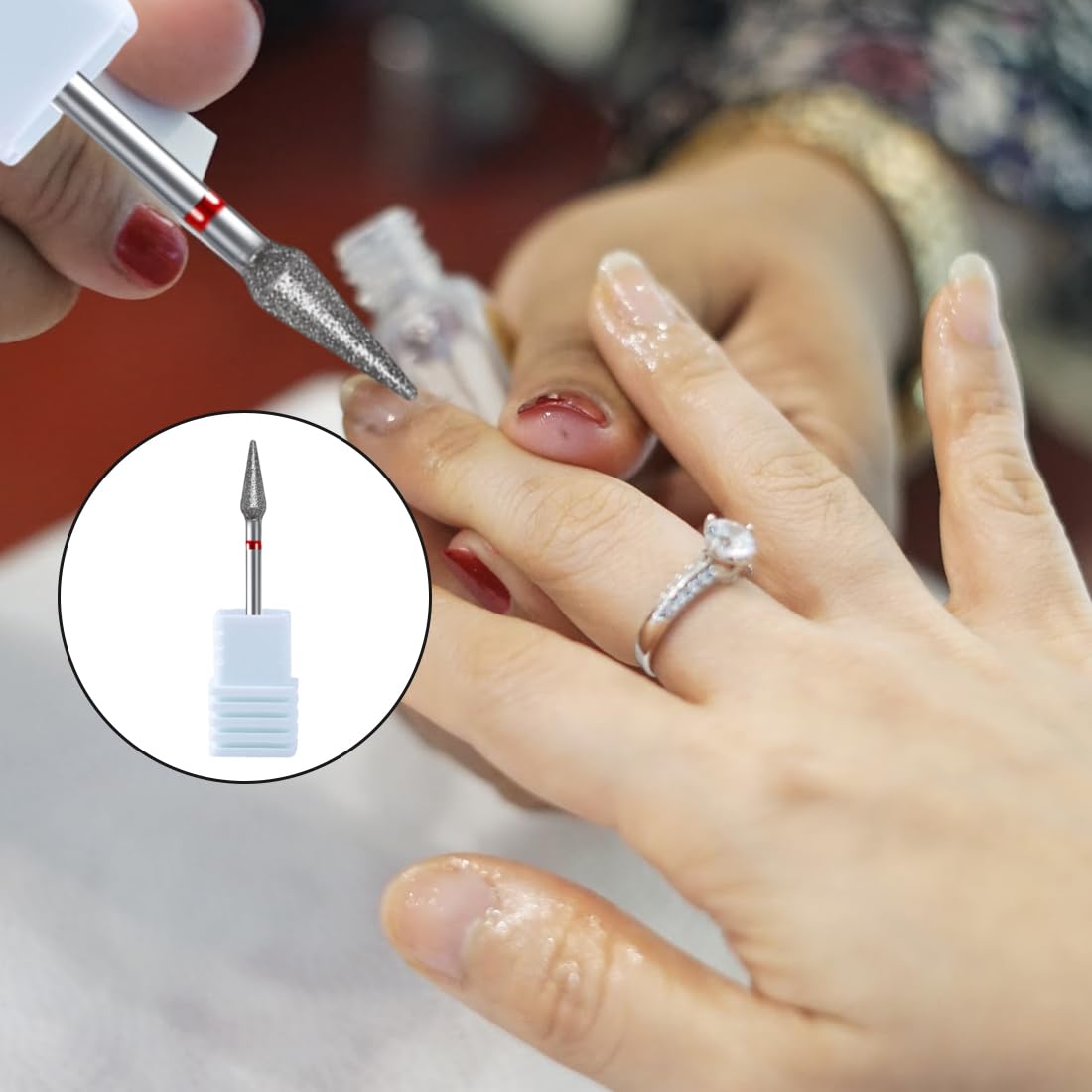 2 Paia Punte Fresa Professionali in Carburo per Manicure Russa, Rimozione Cuticole, Pelle Morta e Preparazione Unghie, Pulizia Sotto Unghia, Salone Manicure (3/32'') (Fine)