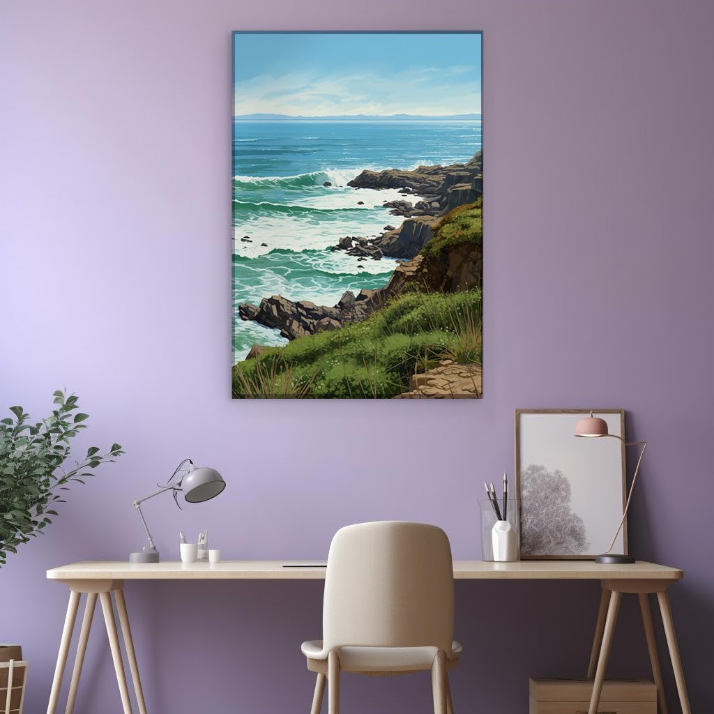 Canvas for Living room. Coastal Serenity in Digital Hues: A Visual Symphony of Sky, Sea, and Shore, 27 x 18 inch Canvas Wall Art - Contemporary Masterpieces - Modern Home Decor - 69x46 cm (27x18 inch)