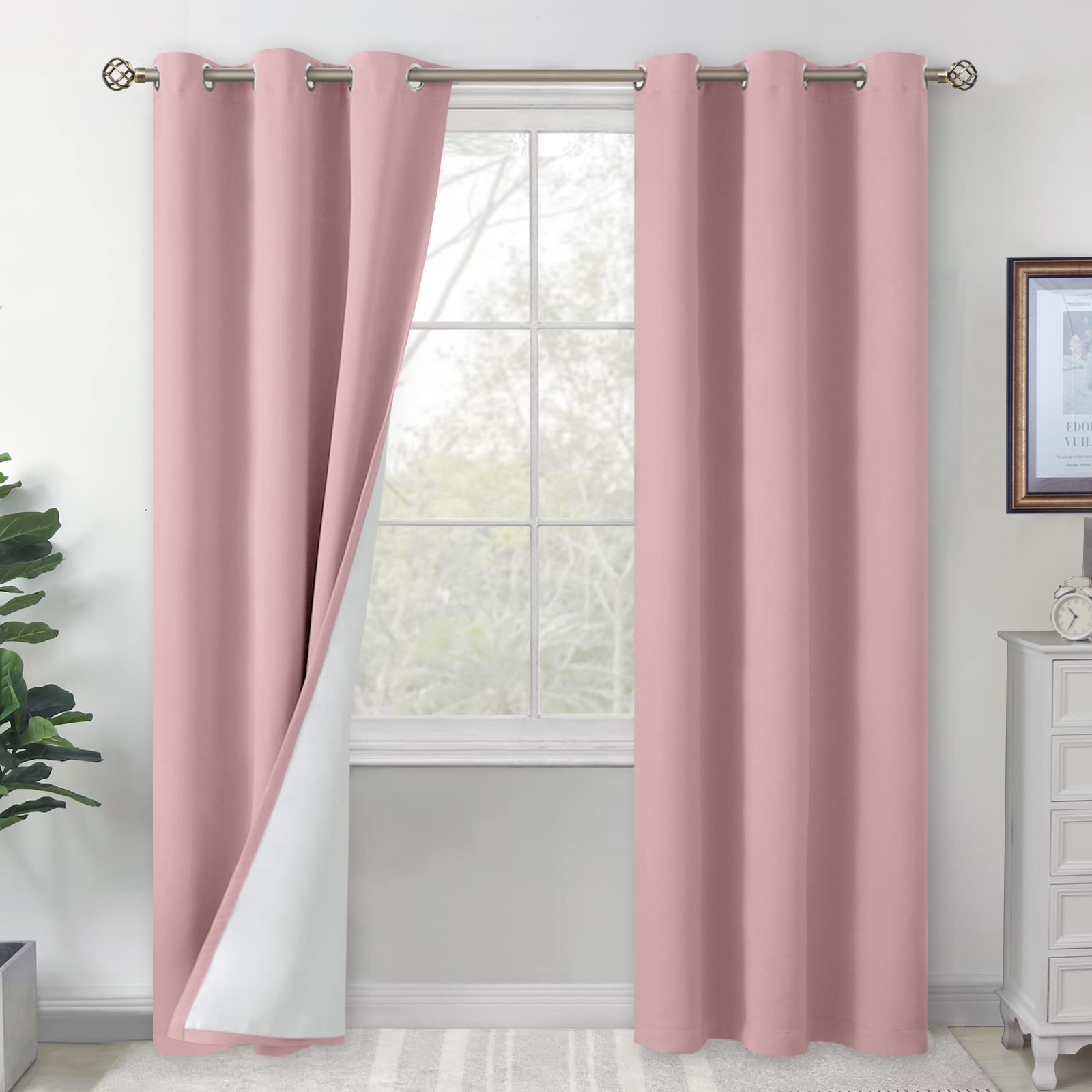 BGment Pink Blackout Curtains for Bedroom 84 Inch Length 2 Panels Set, Thermal Insulated Bedroom Curtains Soundproof Kids Nursery Window Curtain
