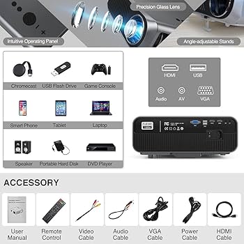 映像用ケーブル LED Projector Amazon.com: Ultra HD Smart Projector 4K Support,LED Home