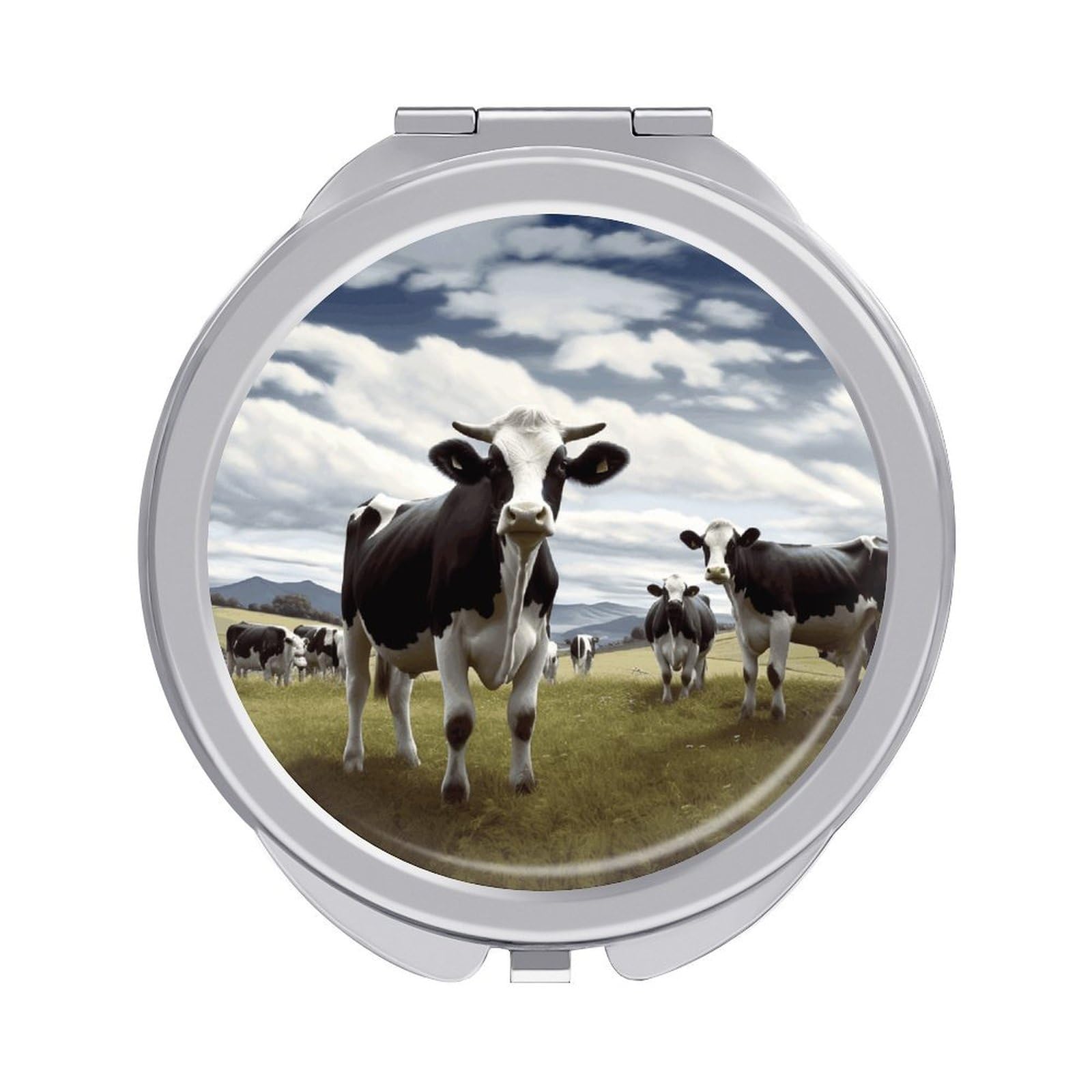 VstaDank Farm Cow Pictures Travel Makeup Mirrors Exquisite Double-Sided 2X/1X Magnifying Folding Pocket Mirror Portable Round Handheld Mirror Mini Compact Mirrors for Outdoor Home