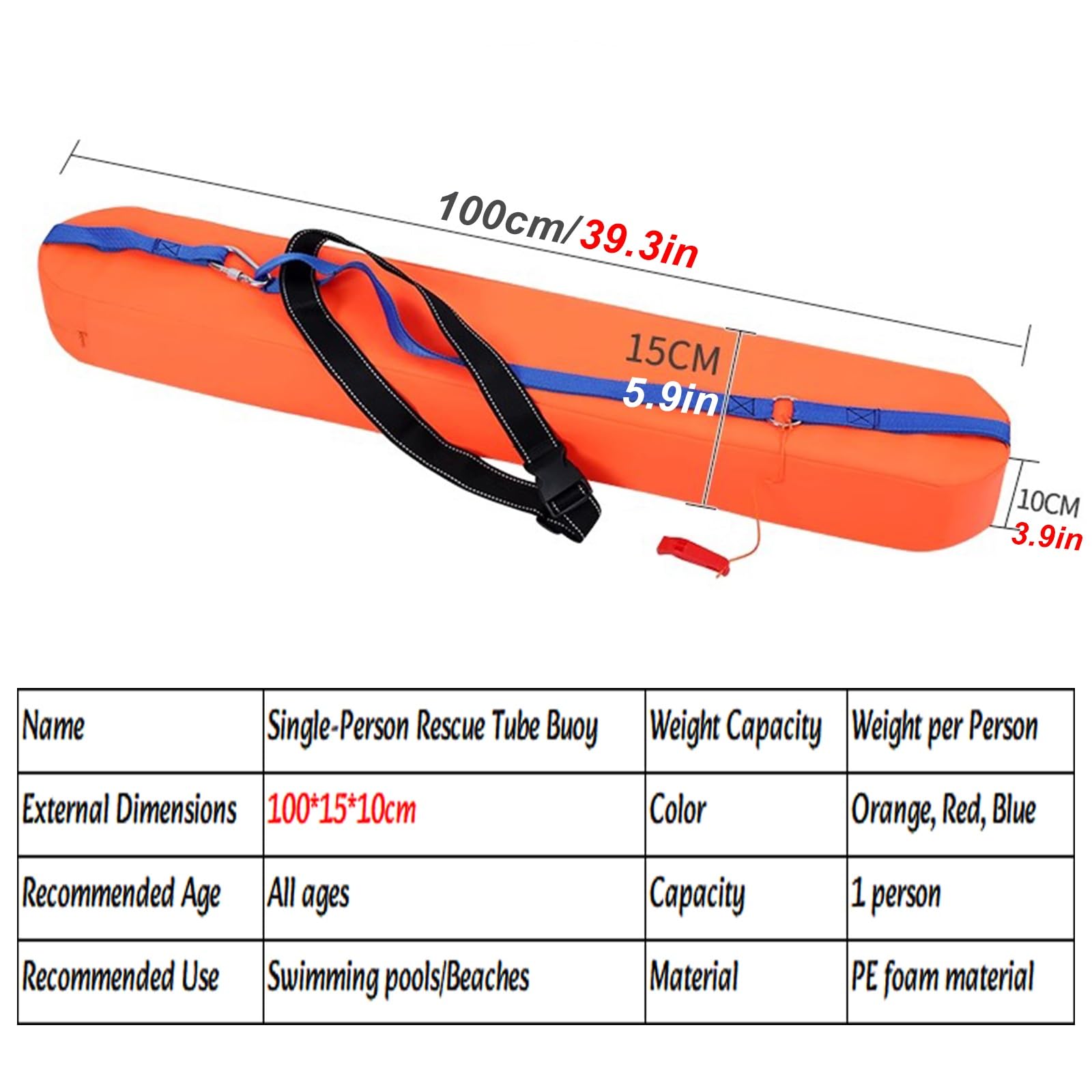 Confezione da 2 tubi di salvataggio per bagnini per adulti, attrezzatura di sicurezza per piscina con fischietto, 122,9 x 15 cm, per salvataggio in acqua all'aperto