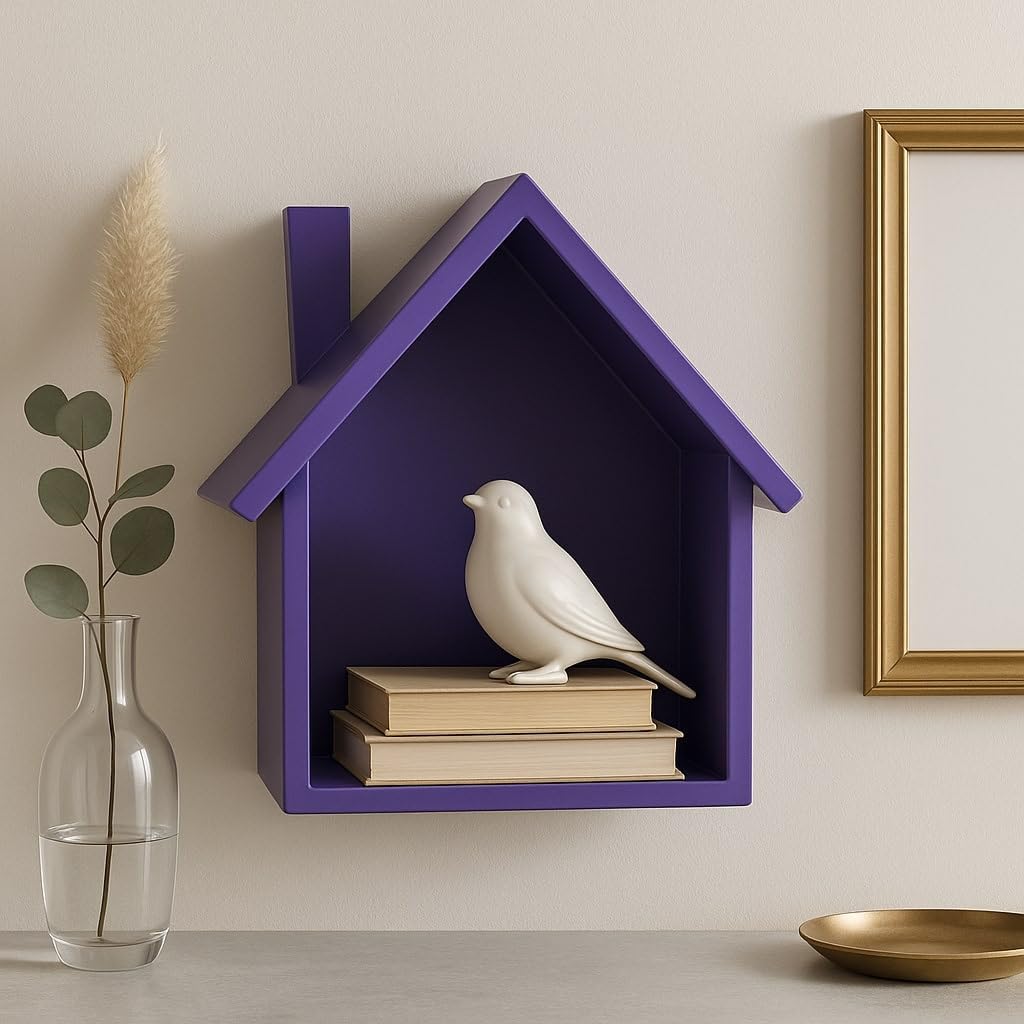 GLOBALLY INDIAN- Where Creativity Meets Living House-Shaped Wall Shelf, 25 x 25 x 10 cm, Decorative Display Unit (Purple)-image-44