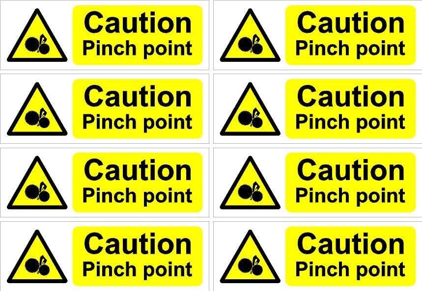 Caution pinch point safety sign - 150x50mm pack of 8 stickers on A4 ...