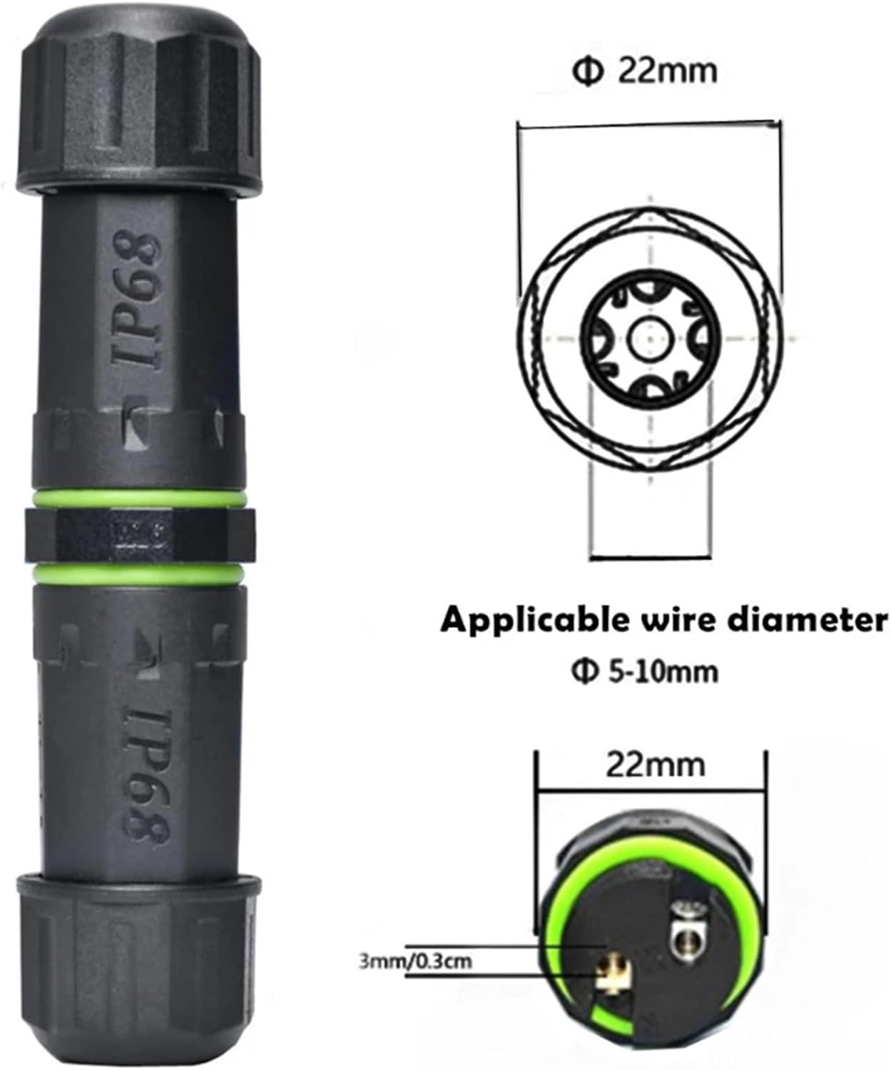 M16 Waterproof Cable Connector IP68 Outdoor 2 3 4 Pin Screw Wiring Plug for Street Light 5mm-10mm 17.5A Electrical Junction Box(4Pin)