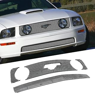 Fits 2005-2009 Ford Mustang GT V8 with Logo Show Main Upper Lower Bumper Chrome Billet Grille Insert Combo Solid Aluminum Bolt Over Billet Grill