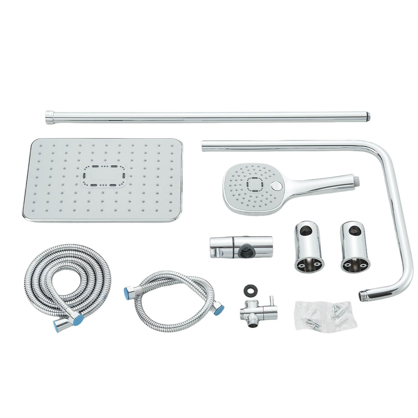 Sistema doccia cromato regolabile in altezza Doccia a pioggia con soffione a pioggia Soffione doccia e doccetta completa per bagno