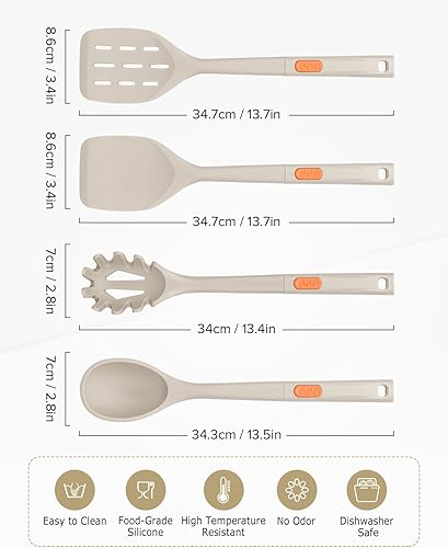 Miniatura 2 de Espátulas de silicona y cucharas de espagueti, paquete de 4 utensilios de cocina de silicona resistentes al calor, cucharas grandes antiadherentes