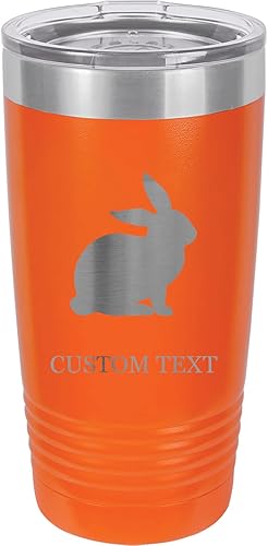 Vaso de acero inoxidable con aislamiento al vacío de 20 onzas personalizado de doble pared grabado láser taza de café blanco, conejo, personalizado