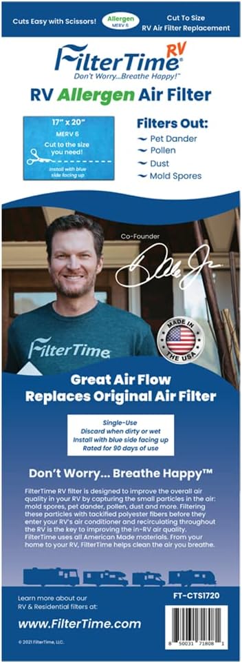 FilterTime RV, Cut To Size RV Air Filter, 17"x20" Cut To Fit AC Filter Replacement, MERV 6 Replaces Original Standard Air Filter, Made in USA (Pack of 2)